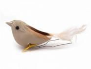 Dekorace ptáček s drátkem šedobéžoví 