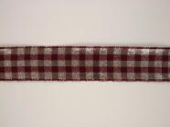 Kostková stuha s metaloplastem a drátem, 25 mm, bordó  