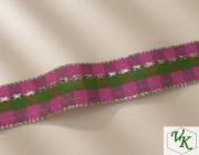 Kostková stuha s metaloplastem a drátem, 25mm, zeleno-růžová 
