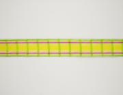 Kostková stuha s monofilem a drátem, 25mm, žluto-zeleno-fialová 