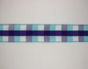 Kostková stuha se vzorem a drátem, 40mm, modrá 