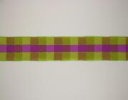 Kostková stuha se vzorem a drátem, 40mm, zeleno-růžová 