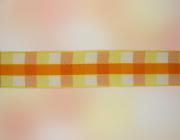 Kostková stuha se vzorem a drátem, 40mm, žluto-oranžová 