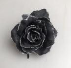 Květ růže 9 cm, černá - stříbrný okraj 