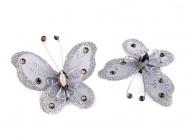 Motýl s kamínky 5 x 5,5 cm - stříbrný 