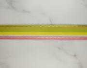 Plátnová stuha se vzorem, monofilem a drátem, 25mm, žluto-zeleno-fialová 