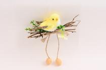 Ptáček s dekorací 19 cm, žlutý 