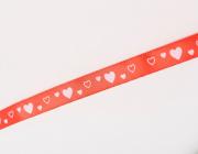 Saténová stuha s bílými srdíčky, šíře 1.2 mm, červená 