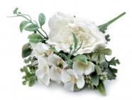 Umělá kytice s růží,  26 cm, bílá 