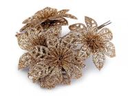 Vánoční hvězda 7 cm na drátku s glitry, měděná 