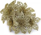 Vánoční hvězda 7 cm na drátku s glitry, zlatá 