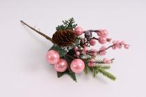 Vánoční zápich s bobulemi a šiškou 26 cm, růžová 