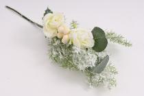 Větvička chvojí s růžemi 47 cm, bílá 