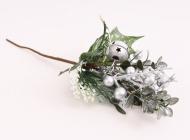 Zápich bobule, lístky a rolnička 25 cm, stříbrná 