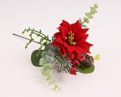 Zápich vánoční hvězda s bobulemi a eukalyptem 25 cm, červená 